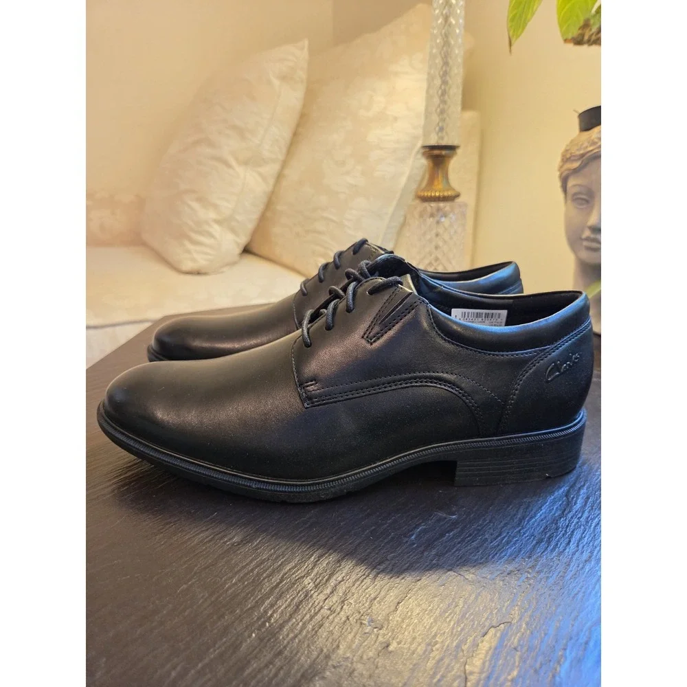 Clarks Men's Steadwell Lace-Up Oxford Shoes Black Leather Size 8.5M NEW! $115